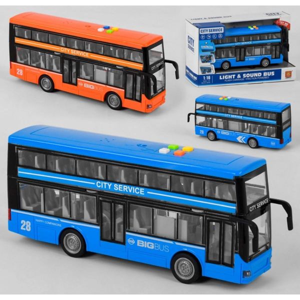 Автобус двохповерховий синій інерційний зі світлом і звуком, 1:16, WenYi, WY916B WY916B фото