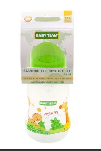 Пляшечка для годування з силіконовою соскою зелена 125 мл, Baby Team, 1111 1111d4 фото