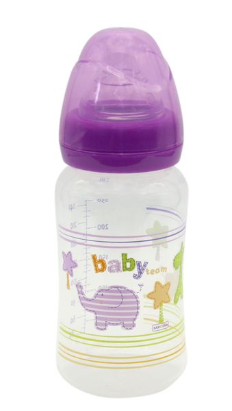Пляшечка для годування з широким горлом фіолетова, Baby team, 1002 1002d фото