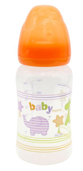 Пляшечка для годування з широким горлом помаранчева, Baby team, 1002 1002d3 фото