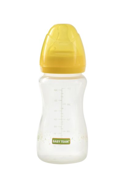Пляшечка з силіконовою соскою та широким горлом жовта, Baby team, 1004 1004d фото