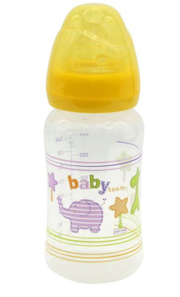 Пляшечка для годування з широким горлом жовта, Baby team, 1002 1002d4 фото
