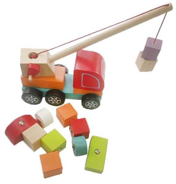 Дерев'яна іграшка Авто-кран з магнітними блоками, Cubika, 13982  13982 фото
