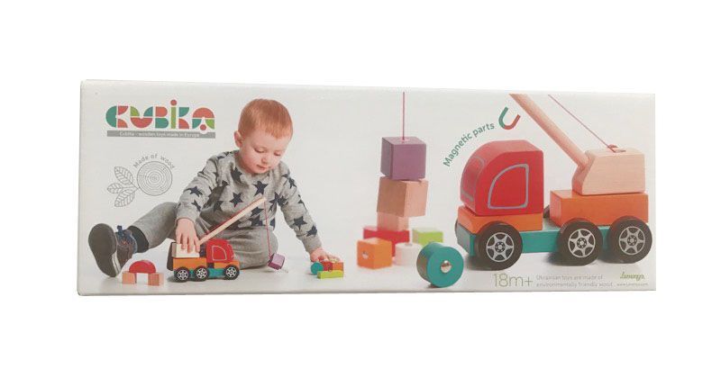 Дерев'яна іграшка Авто-кран з магнітними блоками, Cubika, 13982  13982 фото