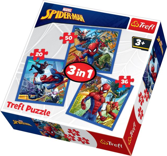 Набір пазлів Trefl 3в1 "Spiderman", 20 + 36 + 50 деталей, 34841 34841 фото
