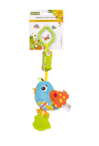 Іграшка-підвіска з прорізувачем "Пташка" синя, Baby Team, 8520 8520d фото