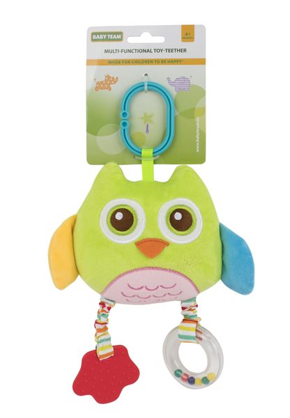 М'яка багатофункціональна іграшка-прорізувач "Сова" зелена, Baby Team, 8533 8533 фото