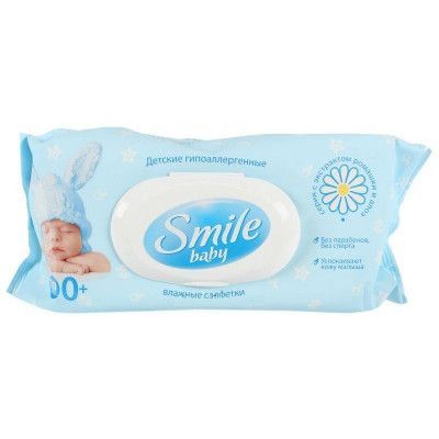 Вологі серветки з пластиковим клапаном «Smile Baby з екстрактом ромашки і алое» 100шт, Smile, 607857 607857 фото